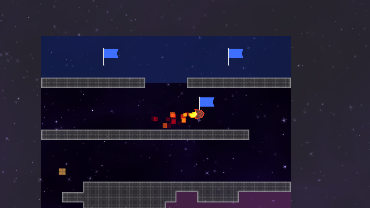 Red player capturing a blue flag from the blue team's base.