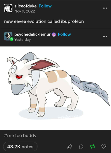 Ibuprofen themed eevee evolution.
