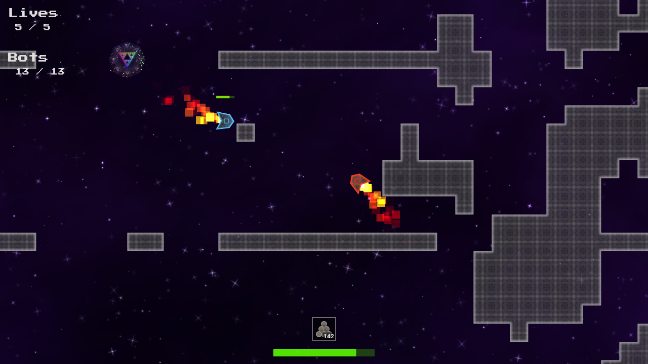 Gameplay in level 1 showing the user-controlled player fighting a bot player.