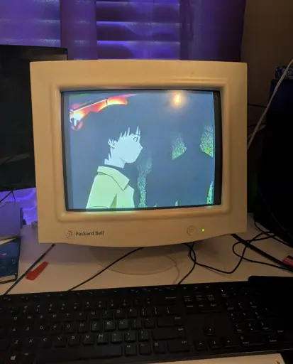 picture of a crt monitor playing serial experiments lain