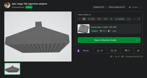 epic mega 196 cigarette adapter